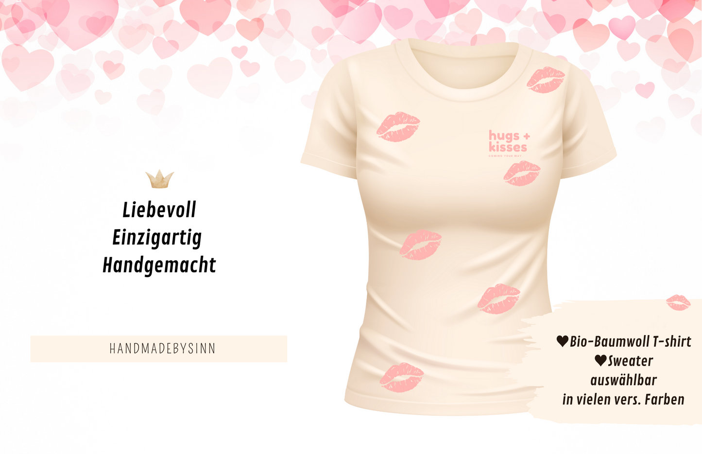 Damen Sweater/Tshirt "hugs & kisses"