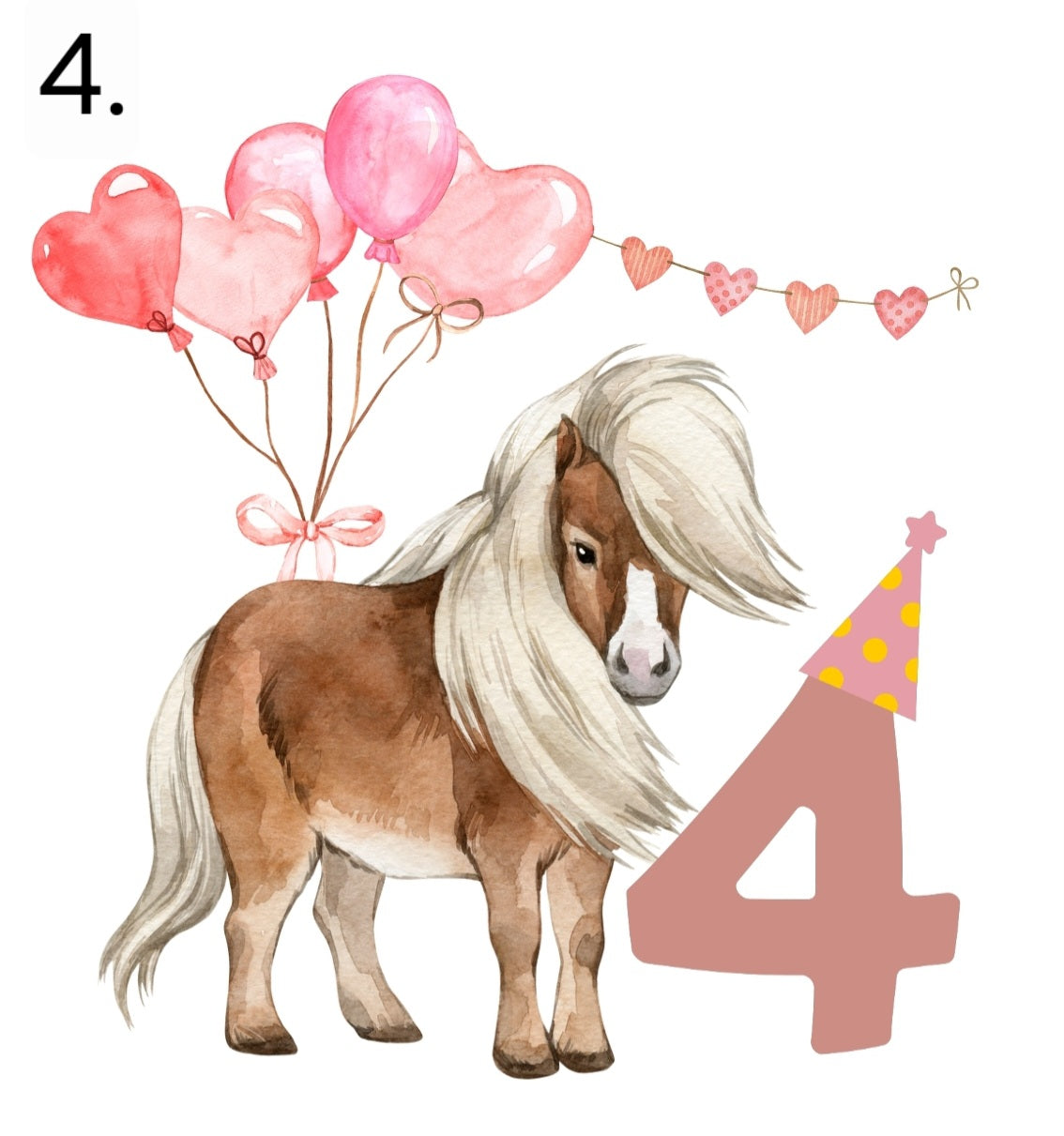 Bügelbild Kundenwunsch "Pferd vierter Geburtstag"