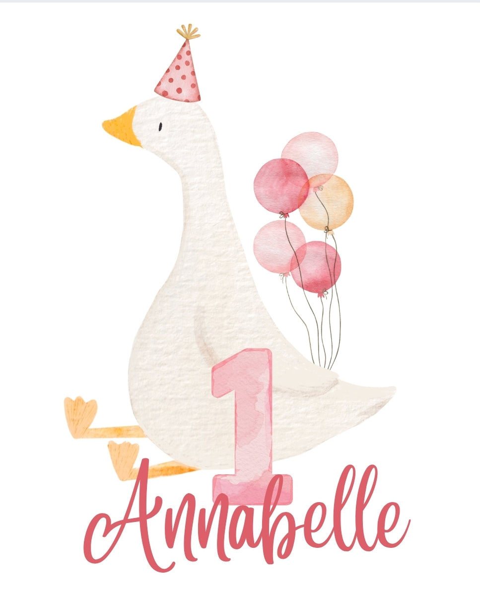 Bügelbild Kundenwunsch "Gans erster Geburtstag"