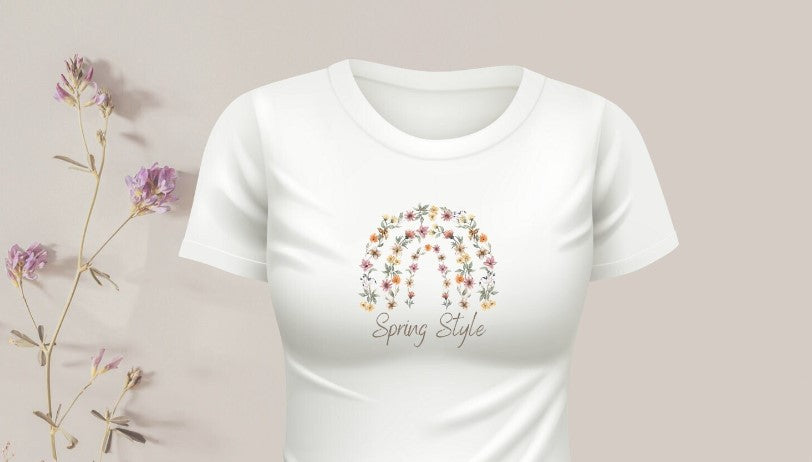 Kopie von Bügelbild "Spring Style" Blütenregenbogen