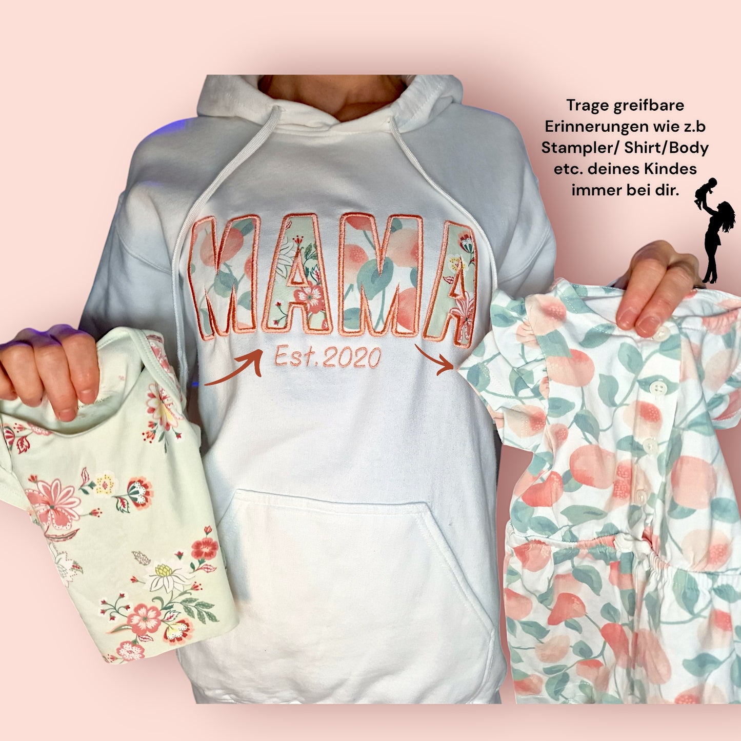 Erinnerungspullover individuell - bestickt mit deiner Wunschkleidung vom Baby, Oma, Tante etc