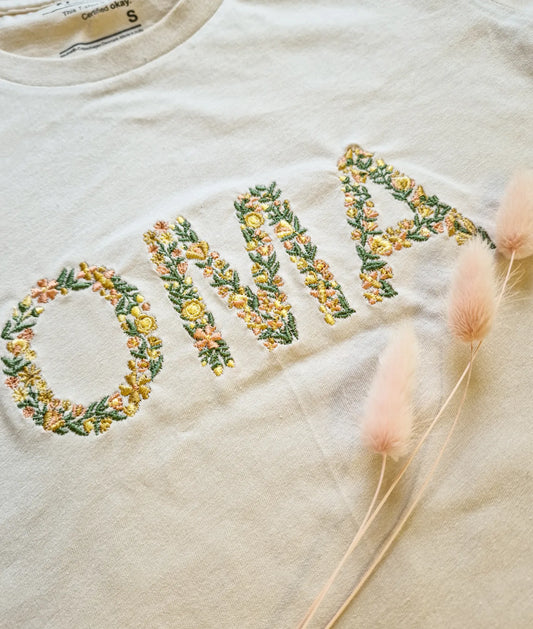 Damen Sweater/Tshirt "OMA" Blumestick Nr.2 Naturtöne